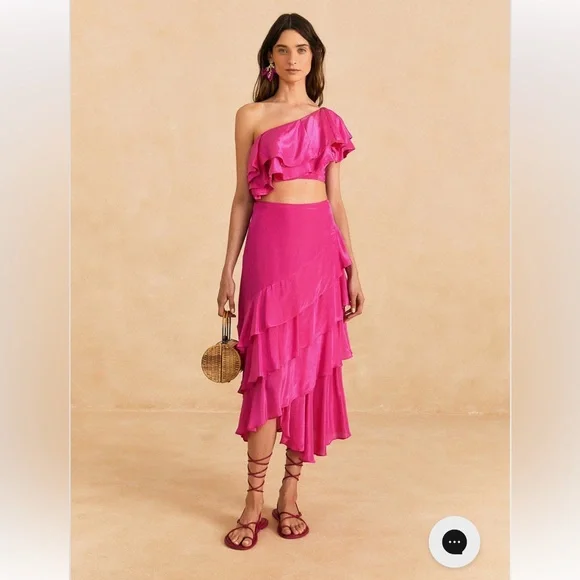 NWT FARM Rio [2-Pc] Marocaine Asymmetric Ruffle Skirt &  Ruffle Top - Picture 3 of 12